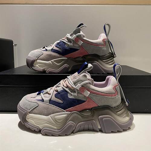 欧洲厚底Dad Shoes for Women Autumn 2025新款覆古女运动鞋真皮
