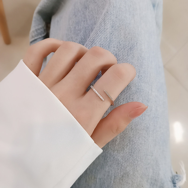 FLASH DIAMOND CROSS GEOMETRIC OPENING RING JAPANESE LIGHT LUXURY DESIGN NICHE PERSONALITY FEMALE COLD WIND INDEX FINGER