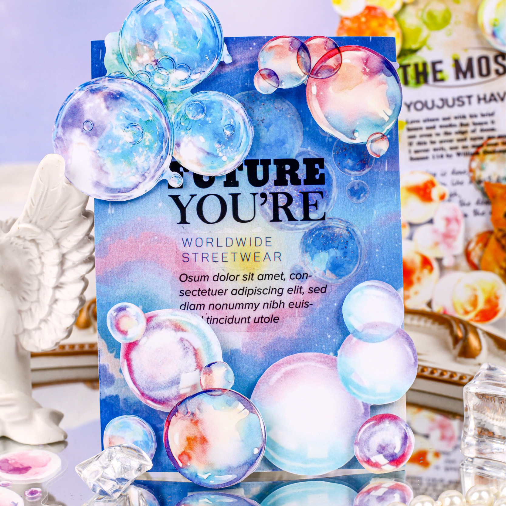 梦泡奇境PET贴纸 彩色气泡水彩插画少女梦幻手账DIY装饰