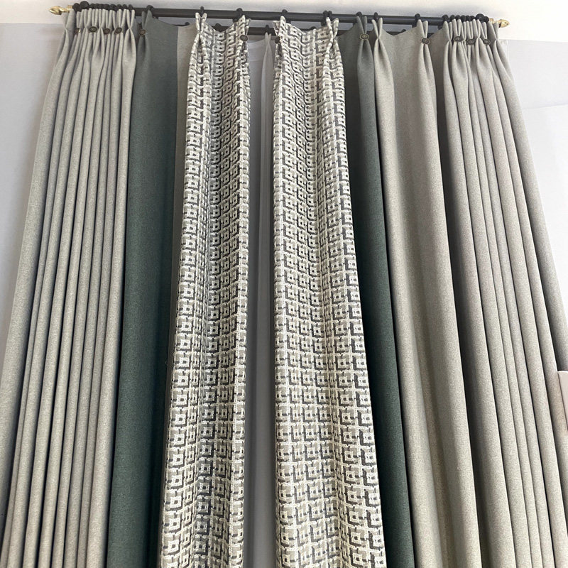 羊毛尼新款窗帘纯色轻奢风新中式书房卧室客厅遮光布料刺绣布纱帘