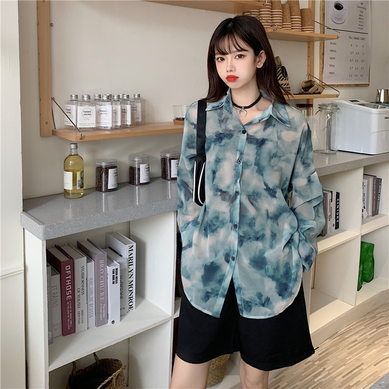 Real shot real price halo dyed shirt design sense minority top Hong Kong style sun proof shirt Chiffon loose shirt