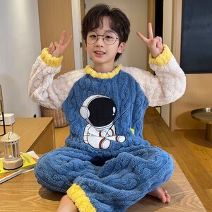 男童冬季睡衣珊瑚绒儿童男孩加厚加绒卡通法兰绒2023年家居服套装