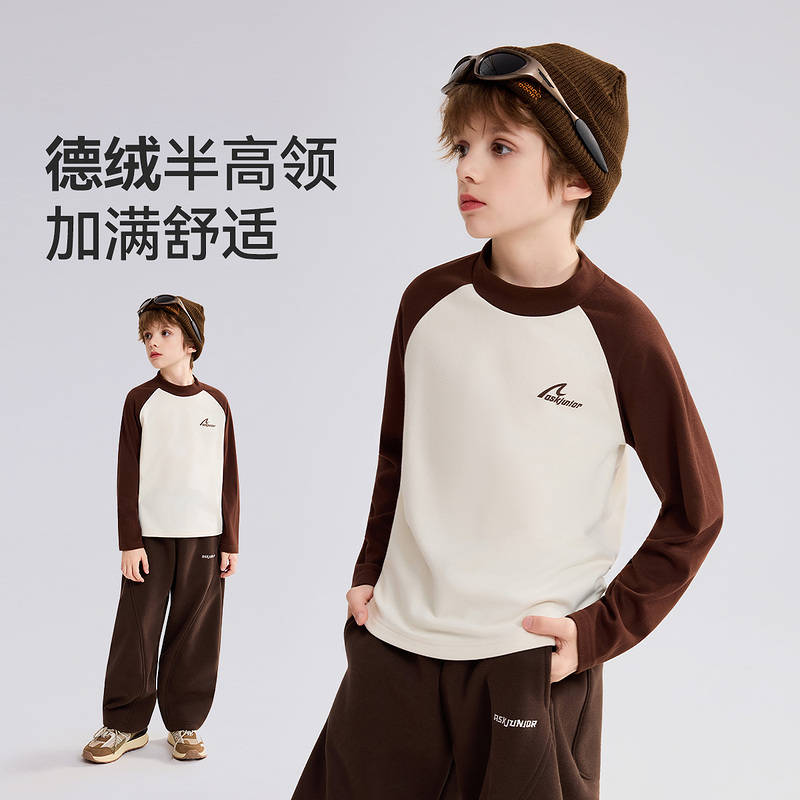 【烈儿宝贝】儿童半高领德绒打底衫男童撞色长袖JF3STR19214U