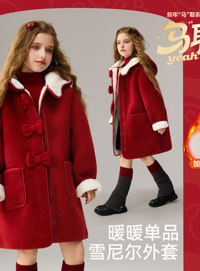 【呼呼严选专属】女童雪尼尔连帽外套冬蝴蝶结大衣JF5ZWT20326F