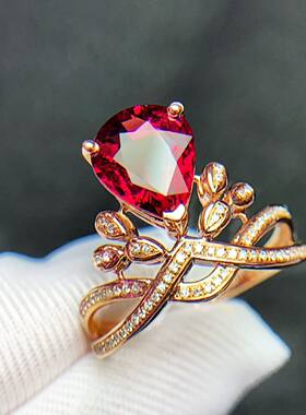 天然卢比莱碧玺戒指18k金镶嵌晶体干净火彩耀眼主石：3.0ct
