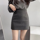 灰色毛呢一步裙短款 半身裙高腰紧身a字裙包臀短裙 女秋冬2025新款