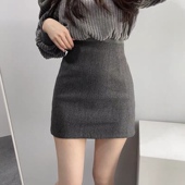 灰色毛呢一步裙短款 女秋冬2025新款 半身裙高腰紧身a字裙包臀短裙