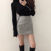 小个子a字裙复古chic高腰毛呢半身裙 秋冬季 ins超火 港味2025新款