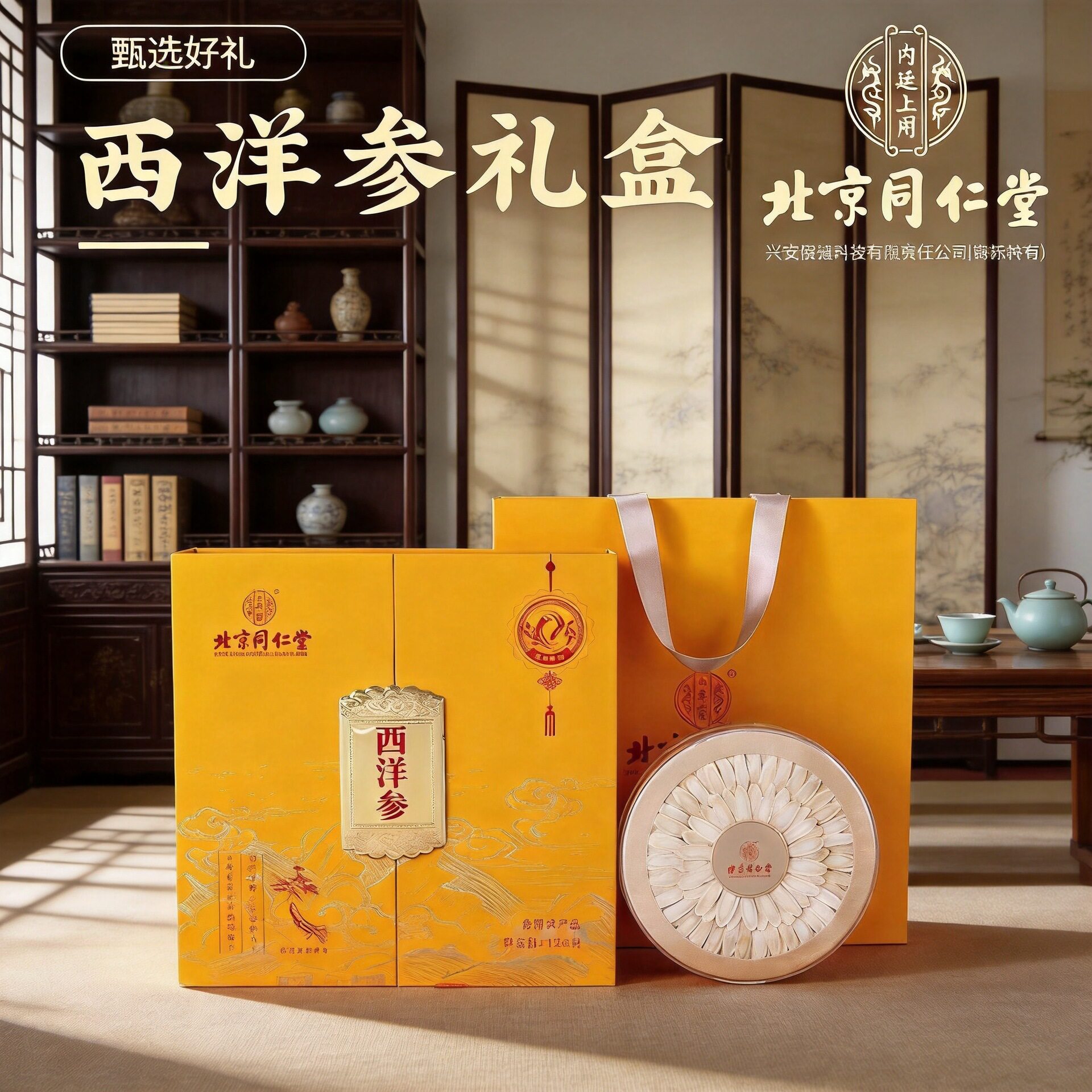 北京同仁堂西洋参126克礼盒装高档包装送领导亲朋好友大节日礼物