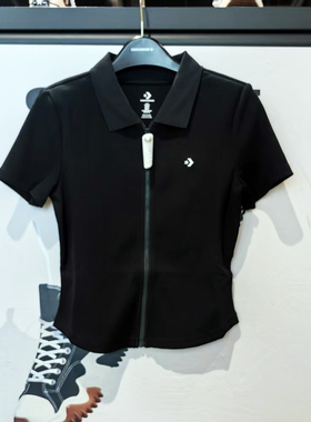 正品CONVERSE匡威女拉链POLO衫棉弹力修身上衣短袖WCH669-023-W2Y