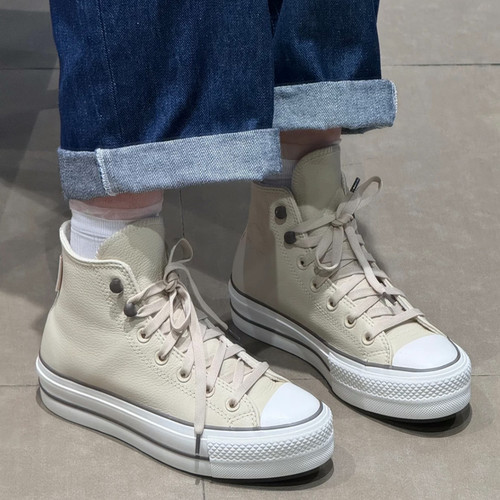 CONVERSE匡威ALLSTAR LIFT米色皮质加绒经典款高帮厚底鞋A11158c