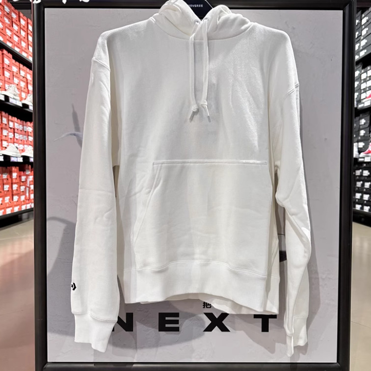 正品CONVERSE匡威 男女白色重磅棉休闲百搭连帽卫衣10024494-A01