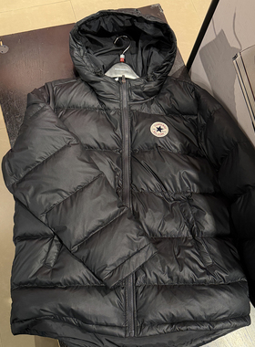 正品Converse匡威运动羽绒服男黑色短款连帽保暖外套 MCJ213-023