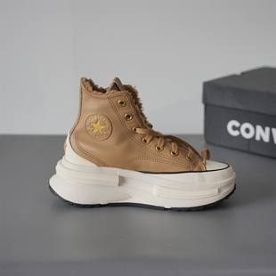 converse匡威Runstar legacy棕色加绒皮质夹心厚底增高鞋A12441c