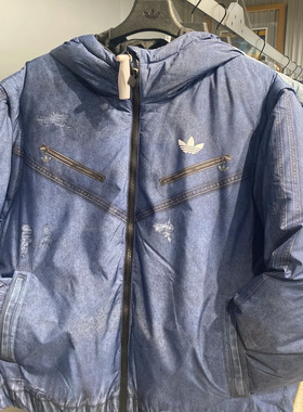 Adidas三叶草25冬男子牛仔风可拆卸保暖连帽羽绒服KC2632 KC2633