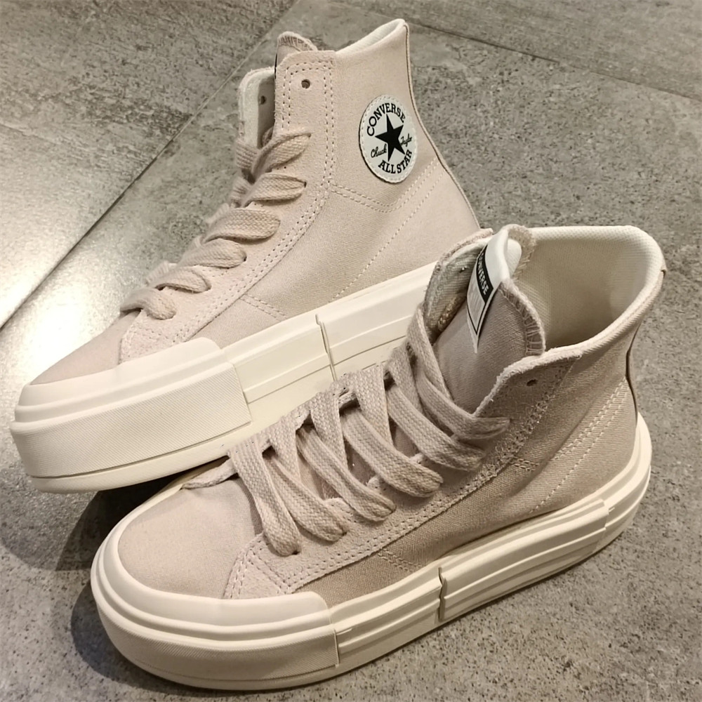 正品匡威CONVERSE UU鞋 米色芋头粉UU高帮厚底增高帆布鞋A10650c