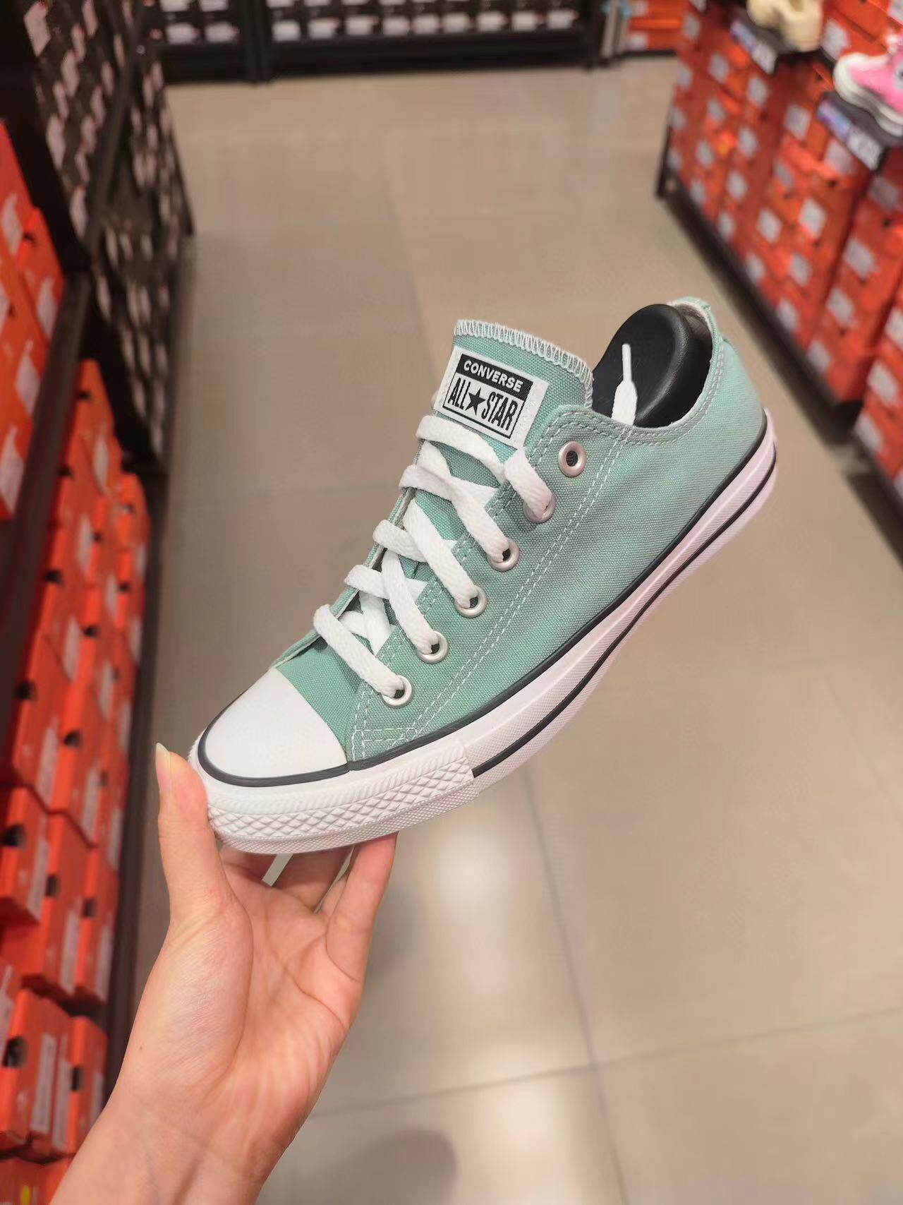 正品converse匡威 男女经典常青款豆沙绿色低帮帆布鞋 A06567c