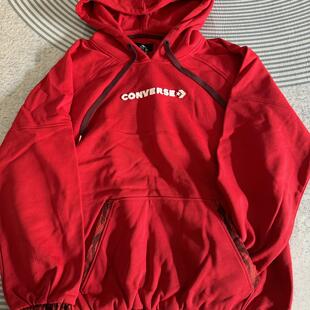 converse匡威 女大红色拼接宽松套头连帽衫卫衣 10024158-A01