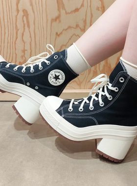 Converse匡威复古休闲增高厚底复古黑色粗高跟帆布鞋A05347c