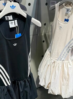 Adidas三叶草正品女子舒适弹力运动无袖花苞连衣裙KE5074 KE5075