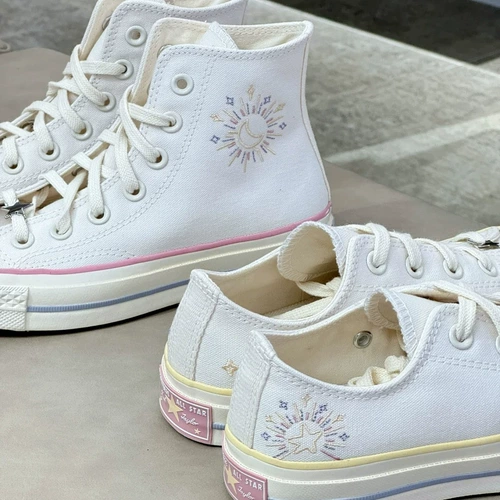 Converse, конверсы, низкие высокие тканевые туфли, с вышивкой