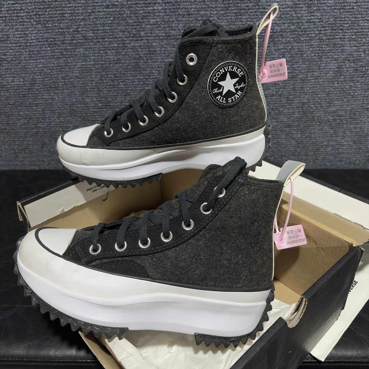 正品Connverse匡威 特价黑色 厚底增高冬季羊毛毡高帮鞋169437C