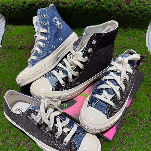 CONVERSE匡威1970s renew蓝黑拼接牛仔高帮帆布鞋166286C 166287C