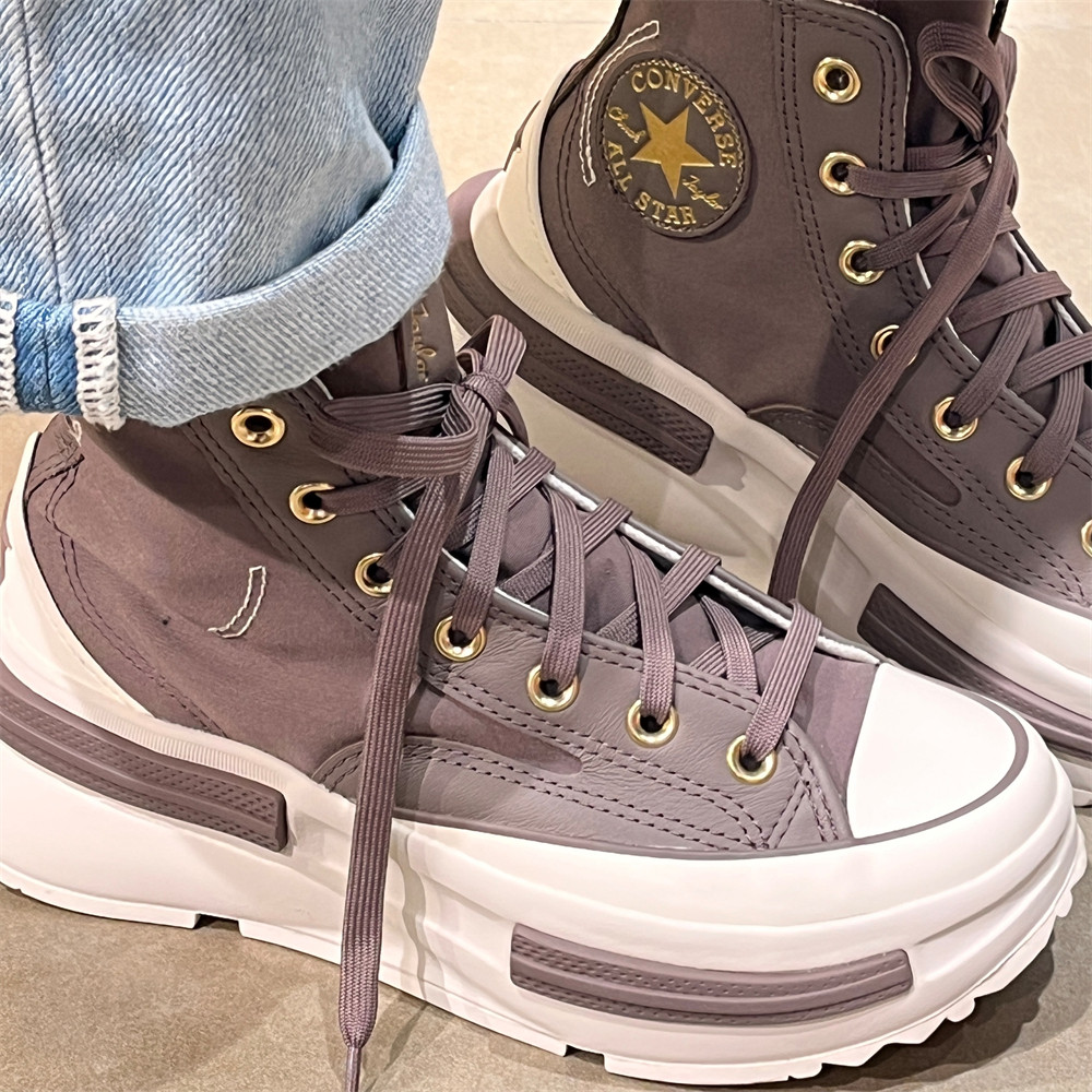 Converse匡威RunStar Legac棕色帆布皮质拼接夹心厚底帆布A10410c