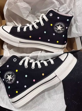 CONVERSE匡威 EVA Lift大童彩点波点刺绣厚底高帮帆布鞋 A12608C