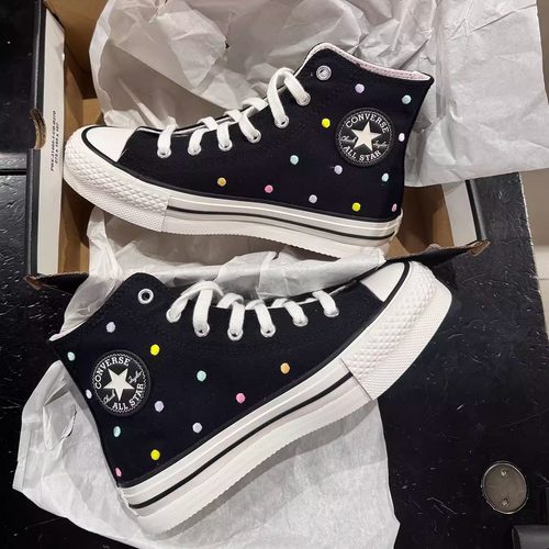 CONVERSE匡威 EVA Lift大童彩点波点刺绣厚底高帮帆布鞋 A12608C