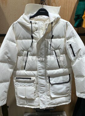 正品匡威 男款奶白色白鸭绒运动连帽长款羽绒服10019988-A01-A02