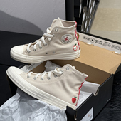 可爱红格刺绣苹果高帮拼接休闲帆布鞋 正品 Converse匡威 A13176C