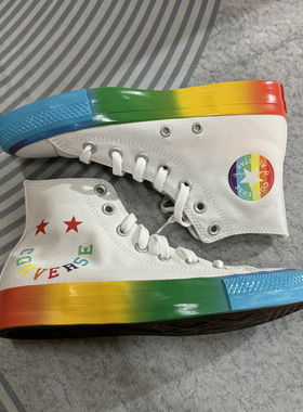 正品converse匡威 特价 Smile彩虹字母笑脸情侣高帮帆布鞋168123C