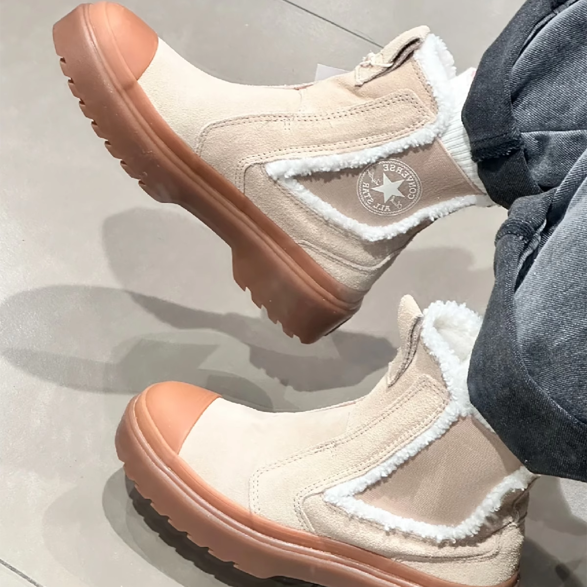 正品CONVERSE匡威大童SEASONAL切尔西加绒保暖短靴运动鞋A09257C