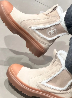 正品CONVERSE匡威大童SEASONAL切尔西加绒保暖短靴运动鞋A09257C