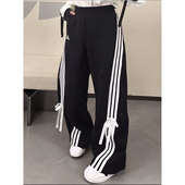 Adidas三叶草25冬女子三条纹可拆卸蝴蝶结运动长裤 KG3857 KG3855