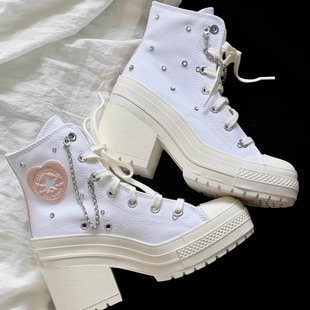 正品CONVERSE匡威 女团风白色高跟鞋增高厚底高帮帆布鞋A10303C