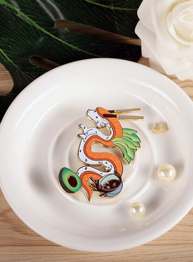 FooLii孚狸自制镀金三文鱼龙金属徽章设计感美食pins可爱胸针现货