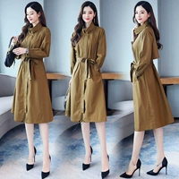 Áo gió nữ dài 2019 mùa thu phiên bản mới của Hàn Quốc áo khoác mỏng màu trơn - Trench Coat áo phao nữ hàng hiệu