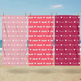 个性化姓名定制沙滩巾 多色爱心图案 夏季游泳海边浴巾度假派礼物