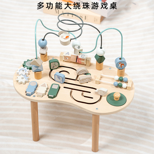 婴儿童多功能忙碌板绕珠串珠积木游戏桌益智精细动作训练教具玩具