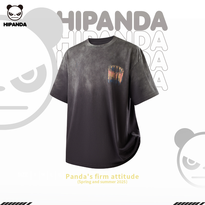HI PANDA你好熊猫潮牌印花纯棉短袖T恤2025夏季新款复古宽松上衣
