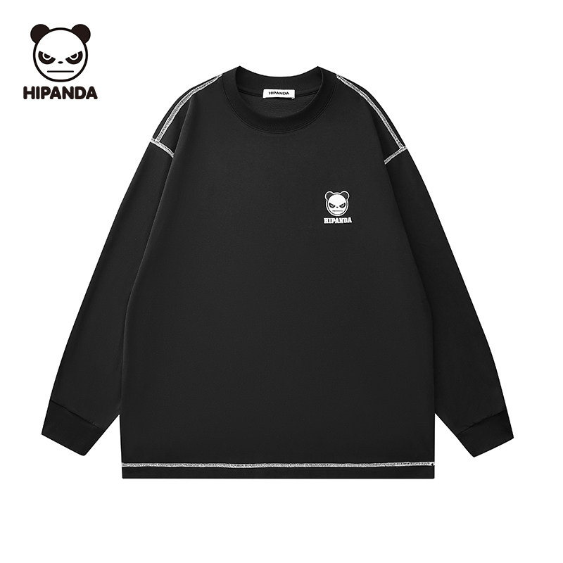 HI PANDA你好熊猫圆领刺绣卫衣宽松2025年秋季新品设计感拼色上衣