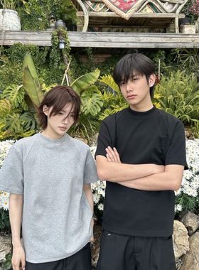 EME280g澳产氨纶太空棉空气层拼接短袖T恤抗皱硬挺短款boxy版型