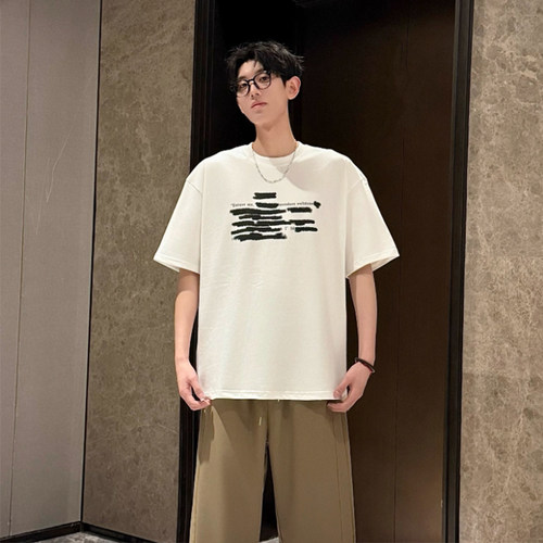 HN潮牌-夏季重磅纯棉设计感字母印花短袖T恤男女百搭休闲圆领半袖