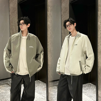 情侣春秋宽松立领两面穿夹克外套