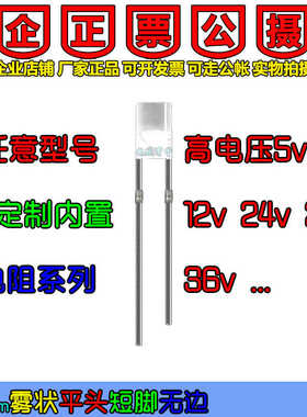 F3雾状翠绿色平头28V粉红5V黄蓝暖白光高电压12V内置电阻LED灯珠