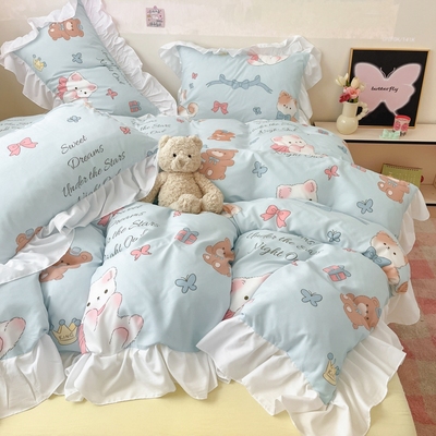 少女韩式ins减龄花边卡通四件套