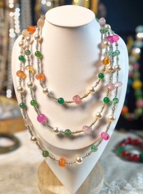 孤品处理天然石玛瑙施家珍珠多宝毛衣链斜挎链100165