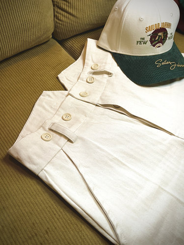 【SAILOR JOHNNY】重磅纯棉原胚人字纹HBT高腰直筒阔腿工装长裤